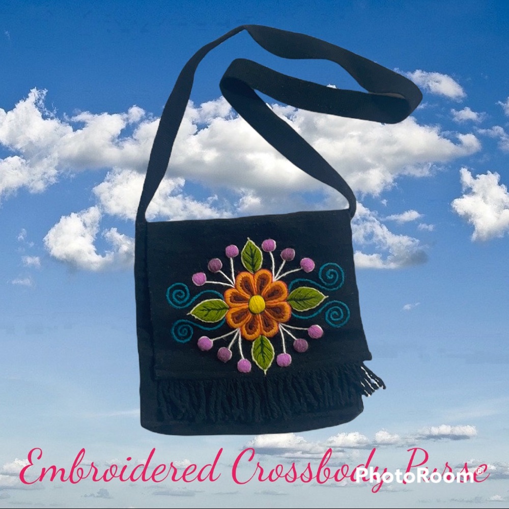 COPY - Handmade Boho Crossbody Bag with Embroidered Flowers and Fringe.